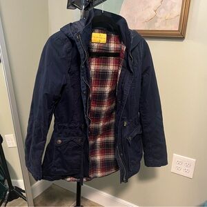 100% cotton utility jacket, navy with plaid lining
